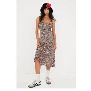 For Love & Lemons Hayes midi dress Floral Print Slip Black multi NWT SZ L